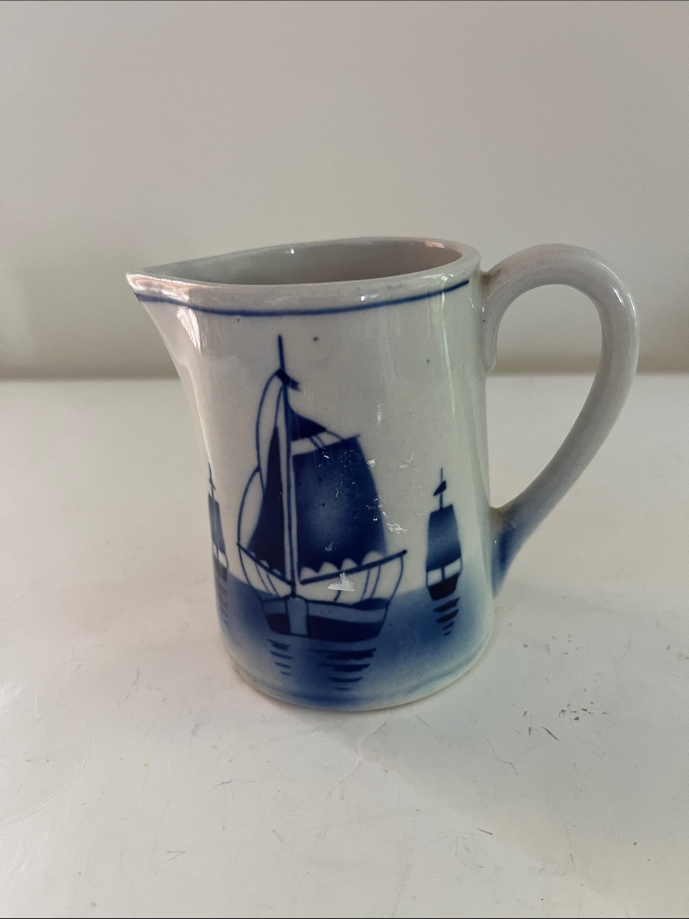 Classic Delft Blue and White Nautical Ceramic Small Pitcher -